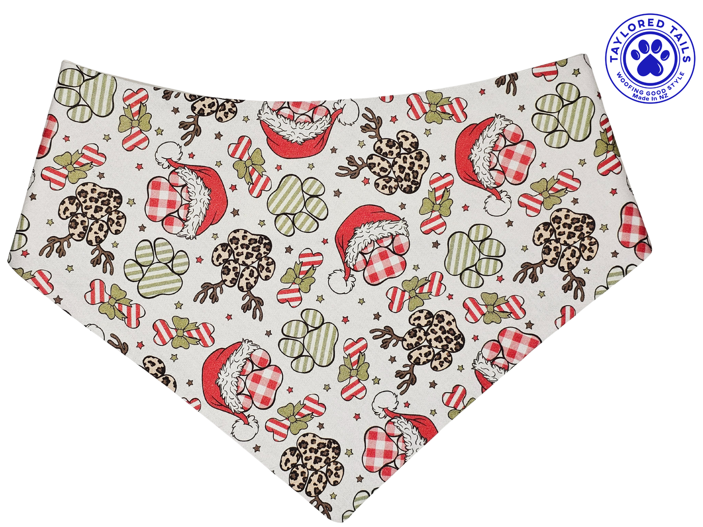 1.11 Xmas Paws on White Dog Bandana