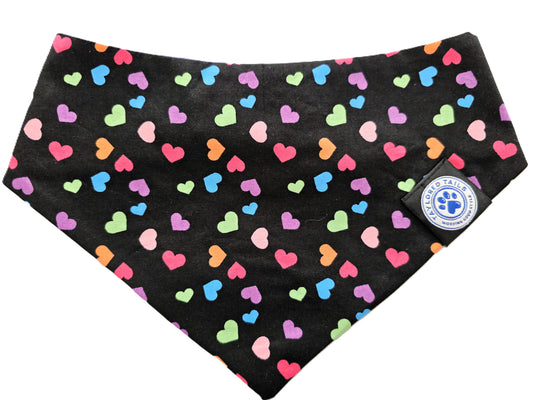 Bright Hearts Dog Bandana on Black Background