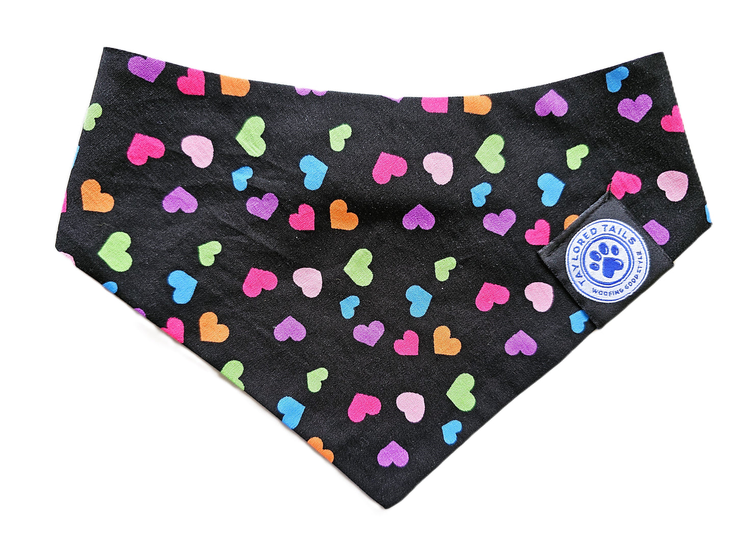 Bright Hearts Dog Bandana on Black Background