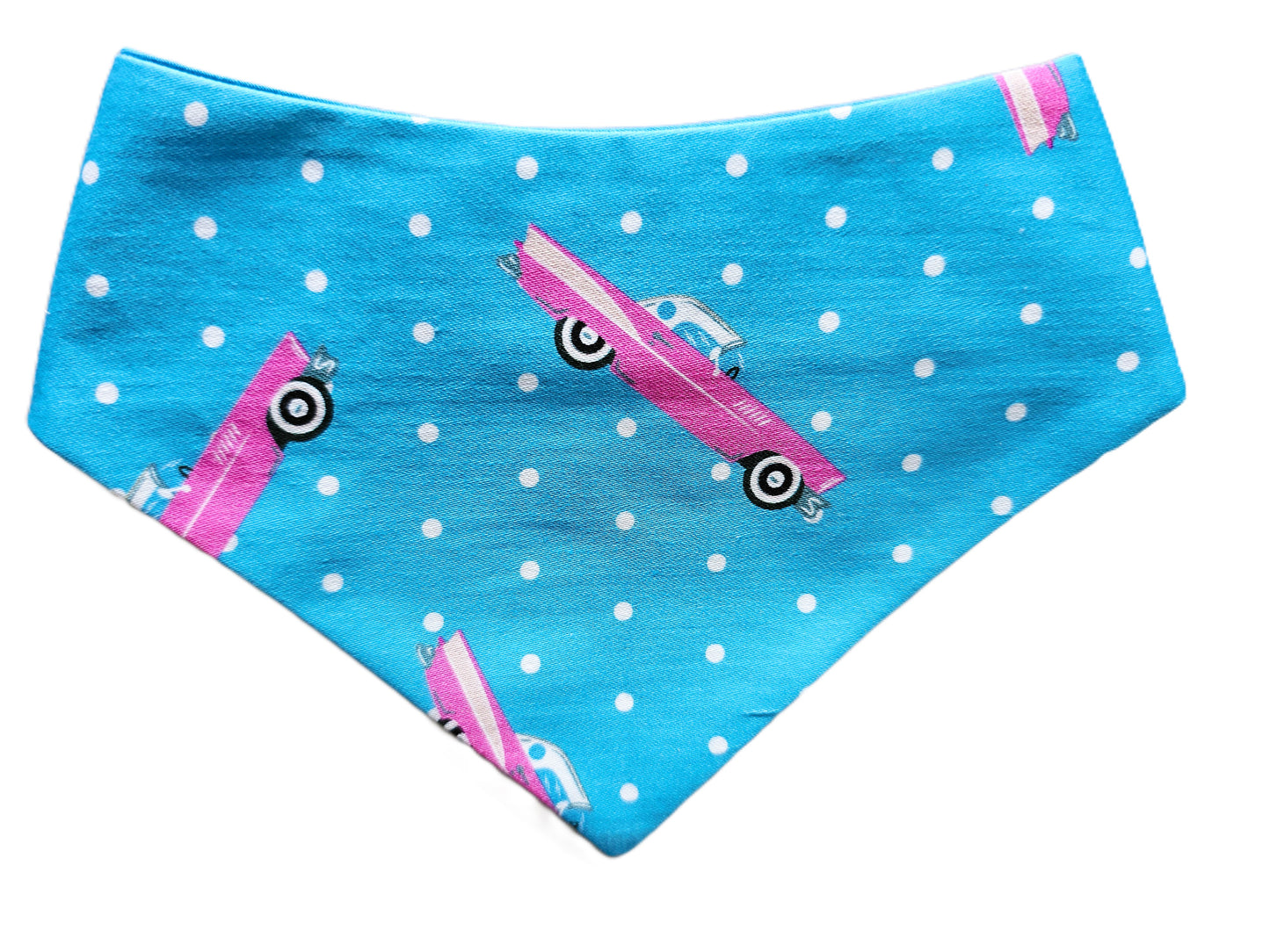 Pink Hot Rod on Blue Polka Dot Dog Bandana