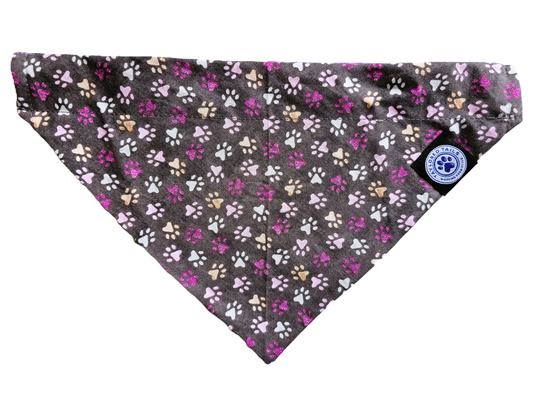 Paw Prints on Grey Over the Collar Dog Bandana