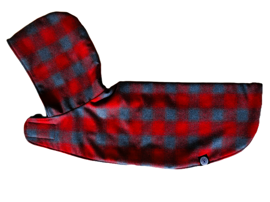 Red & Grey Check with Hood Dog Coat
