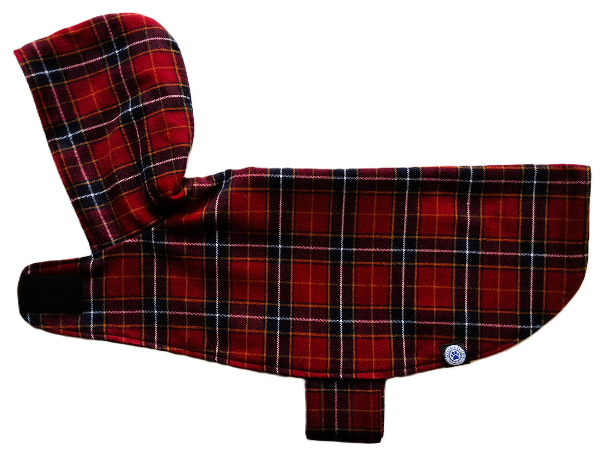 Red & Black Tartan with Hood Dog Coat