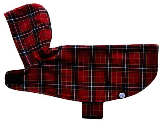 Red & Black Tartan with Hood Dog Coat