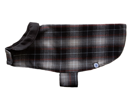 Grey, Black & Red Tartan Dog Coat