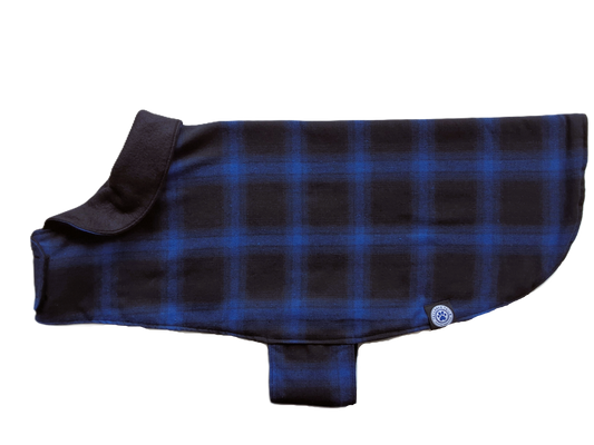 Dark Blue Check Dog Coat