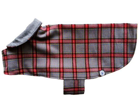 Grey with Red Tartan Dog Coat