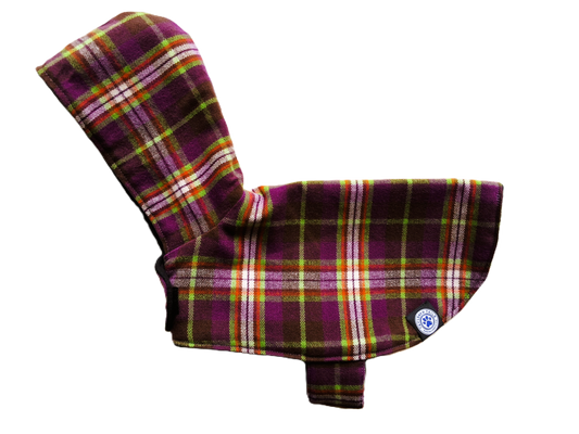 Purple Check with Hood Dog Coat