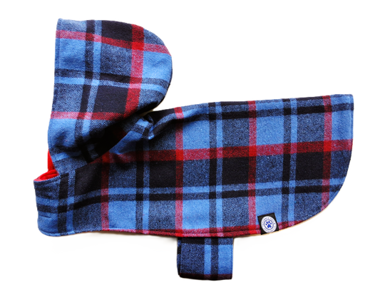 Bright Blue Check with Hood Dog Coat