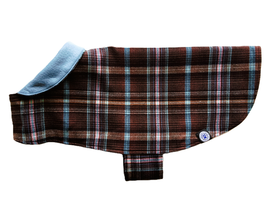 Brown & Blue Check Dog Coat
