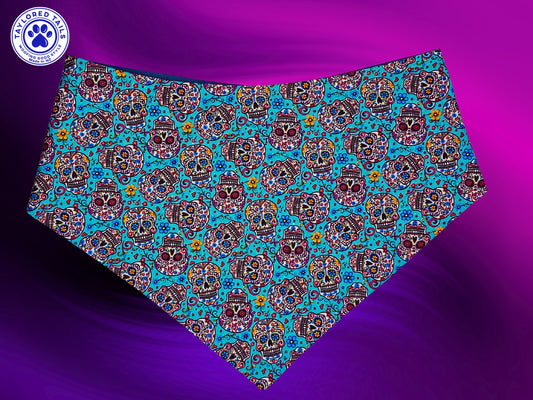 Teal Sugar Skulls Pet Bandana