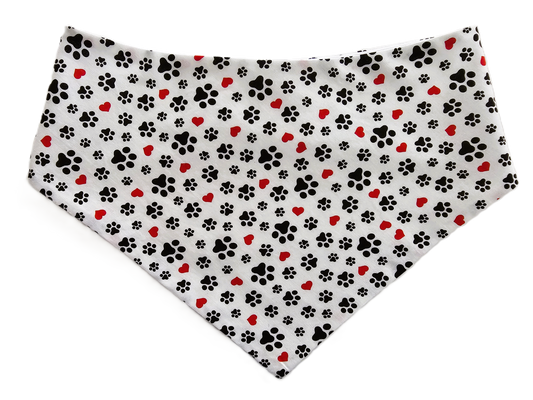🐾❤️ Cute Paw Prints & Red Hearts Dog Bandana ❤️🐾