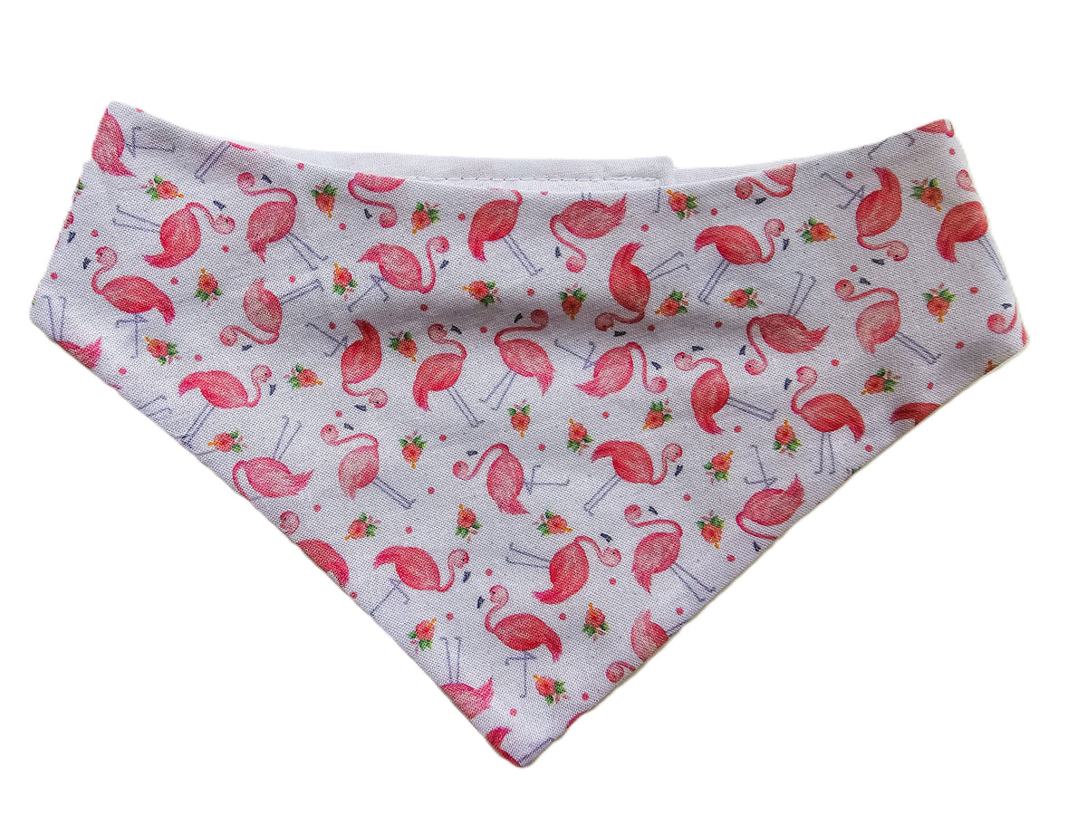Pink Flamingos on White Dog Bandana 🦩🐾