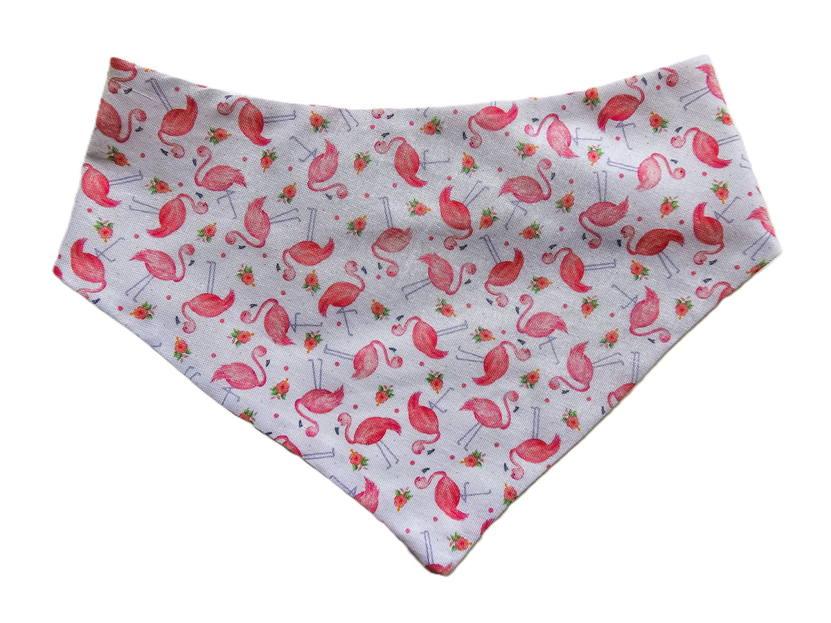 Pink Flamingos on White Dog Bandana 🦩🐾