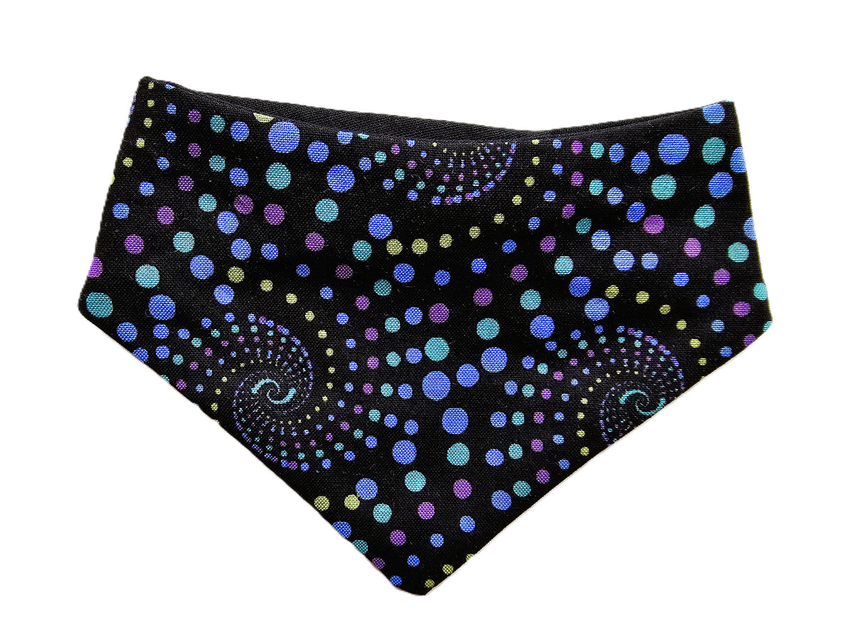 Funky Spot Swirls on Black Dog Bandana – Limited Edition 🐾🎨