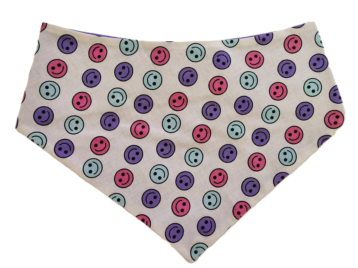 🌈😊 Pastel Smiley Faces Pet Bandana 🐾💕