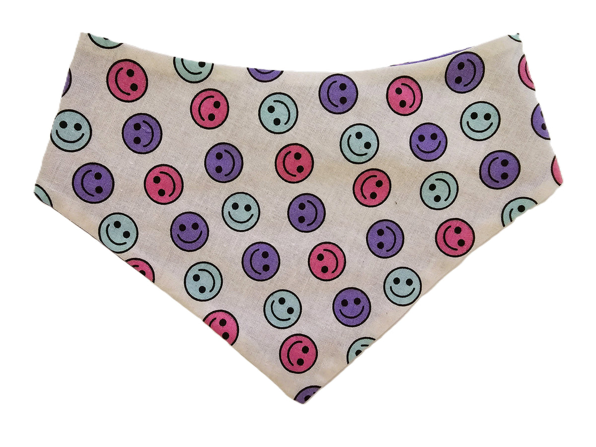🌈😊 Pastel Smiley Faces Pet Bandana 🐾💕