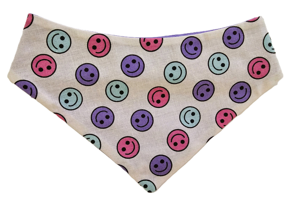 🌈😊 Pastel Smiley Faces Pet Bandana 🐾💕