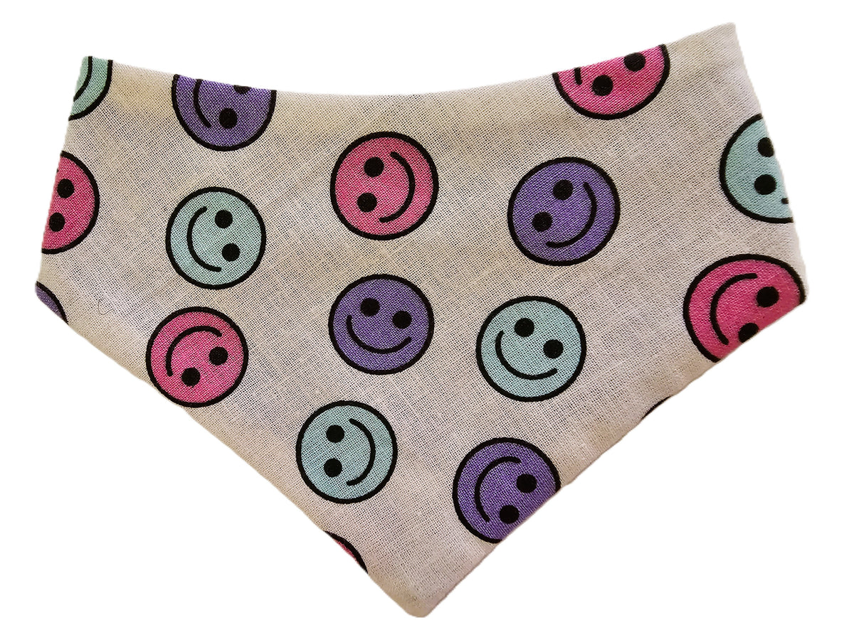 🌈😊 Pastel Smiley Faces Pet Bandana 🐾💕