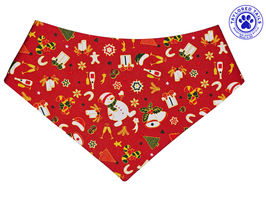 1.5 Snowman Xmas Pet Bandana - Red