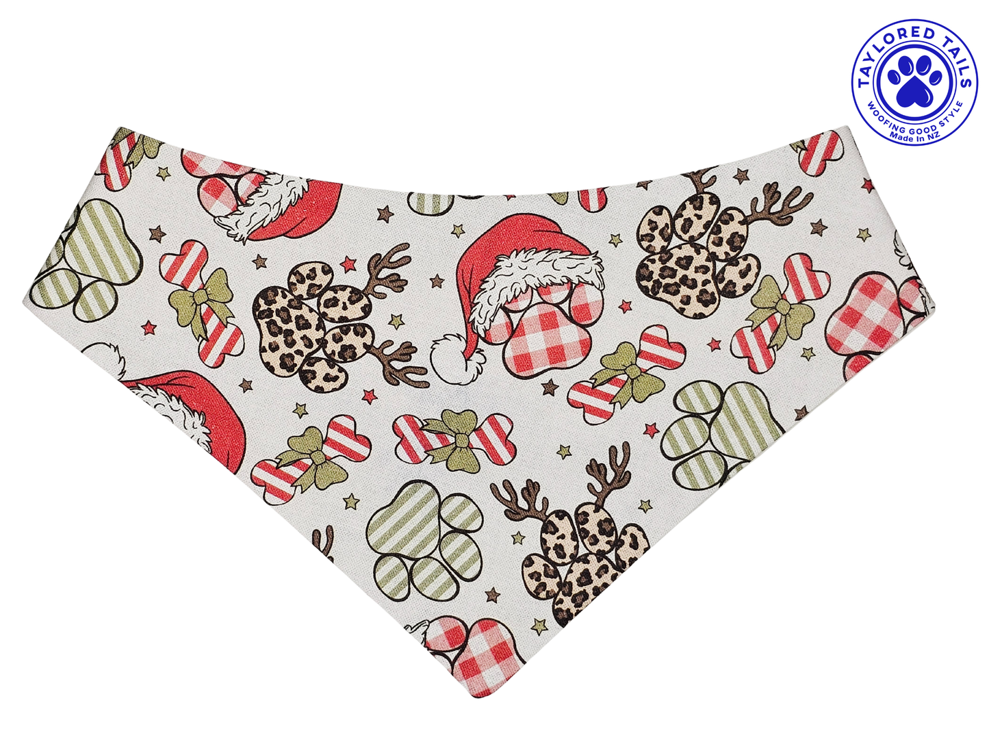 1.11 Xmas Paws on White Dog Bandana