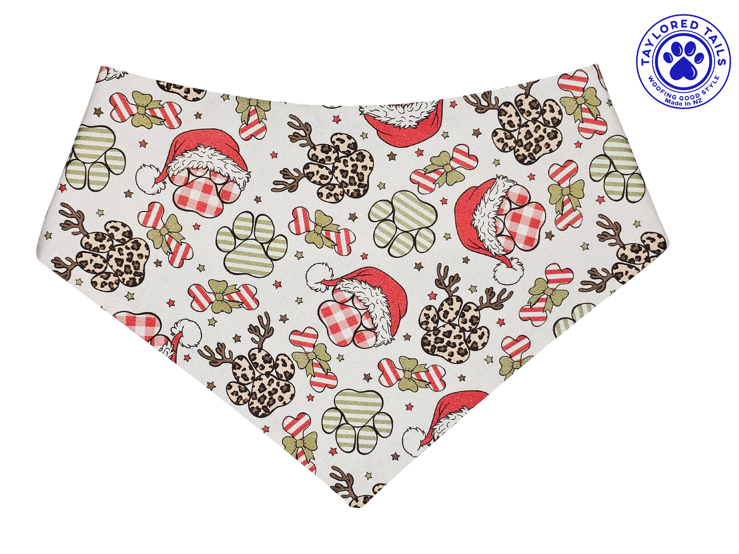 1.11 Xmas Paws on White Dog Bandana